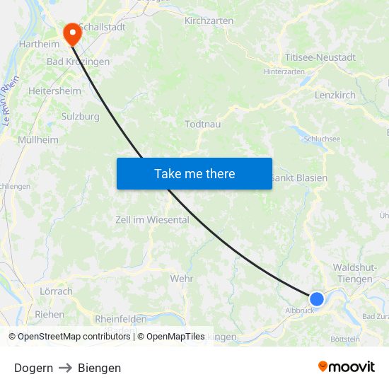 Dogern to Biengen map