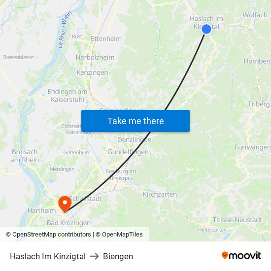 Haslach Im Kinzigtal to Biengen map