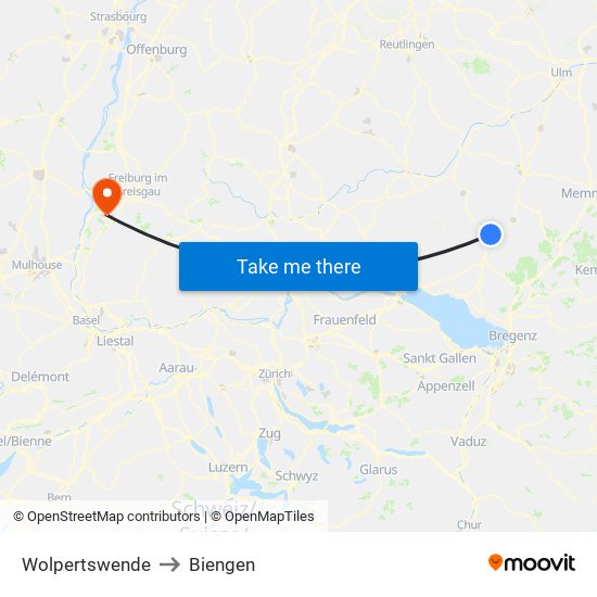 Wolpertswende to Biengen map