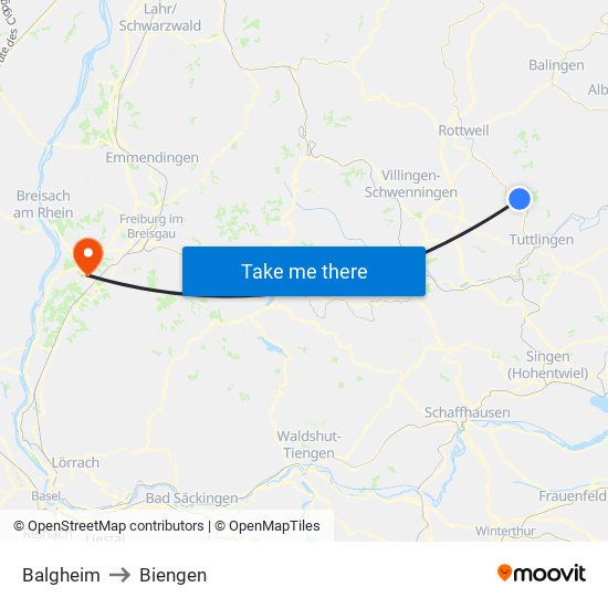 Balgheim to Biengen map
