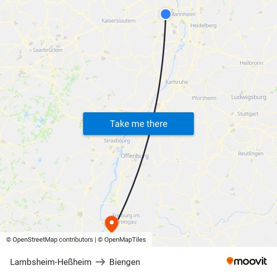 Lambsheim-Heßheim to Biengen map