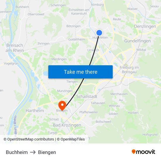 Buchheim to Biengen map
