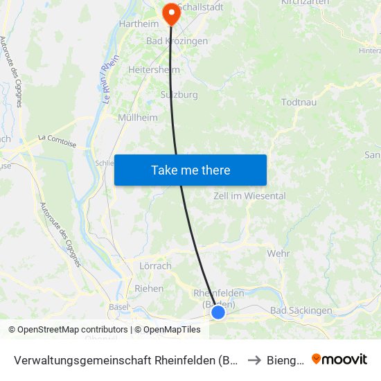 Verwaltungsgemeinschaft Rheinfelden (Baden) to Biengen map