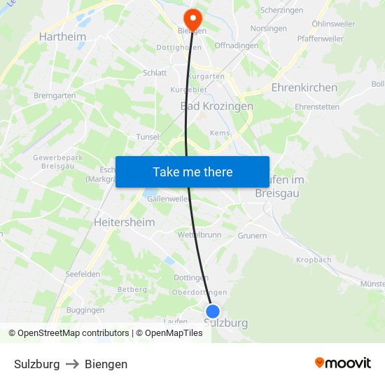 Sulzburg to Biengen map