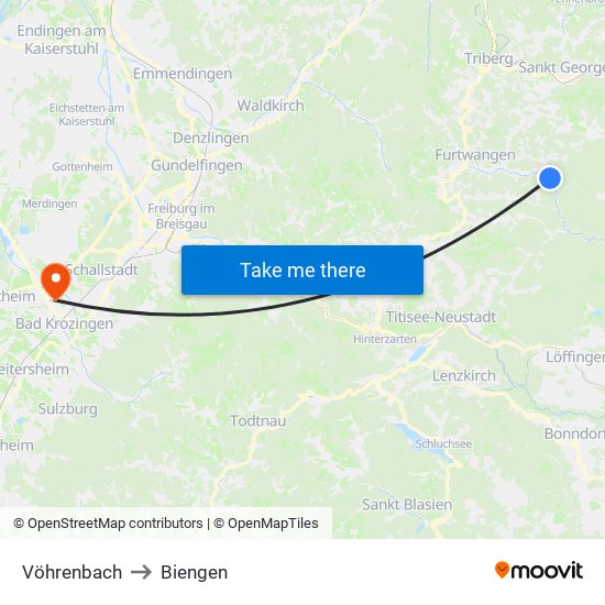Vöhrenbach to Biengen map