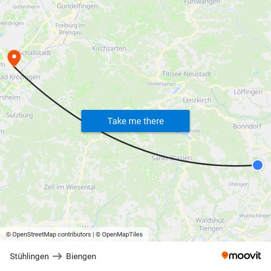 Stühlingen to Biengen map