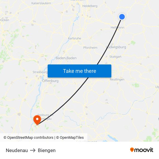 Neudenau to Biengen map