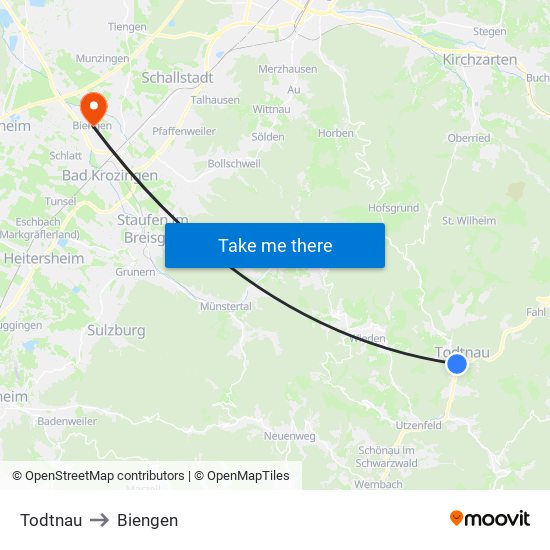 Todtnau to Biengen map