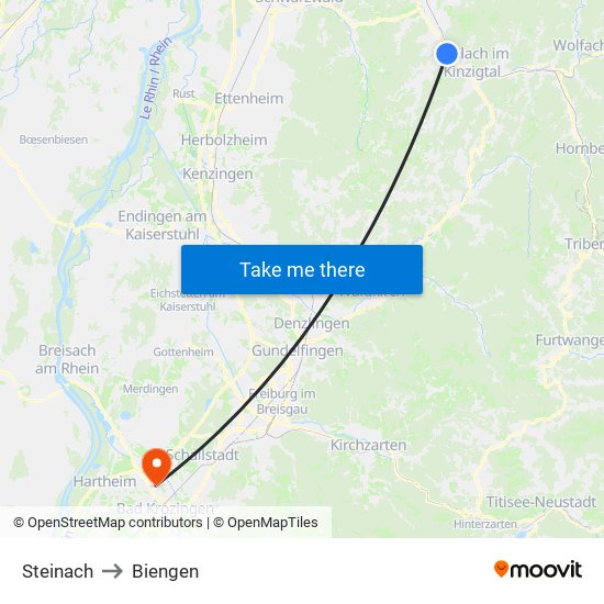 Steinach to Biengen map