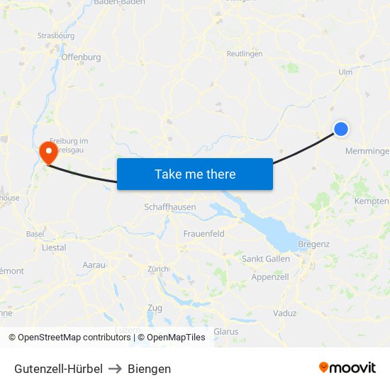 Gutenzell-Hürbel to Biengen map