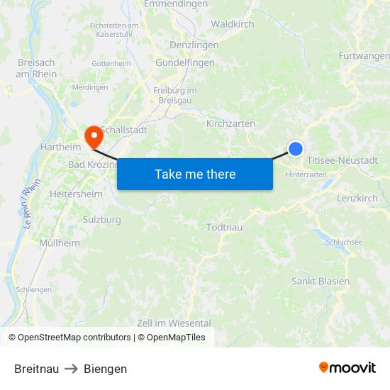 Breitnau to Biengen map