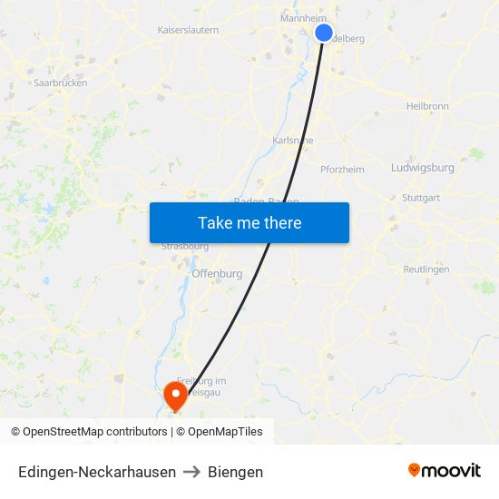 Edingen-Neckarhausen to Biengen map