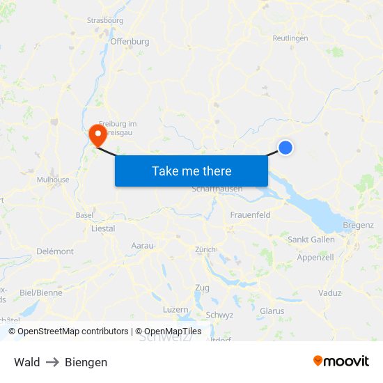 Wald to Biengen map