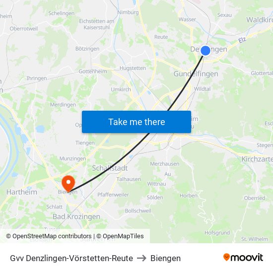 Gvv Denzlingen-Vörstetten-Reute to Biengen map