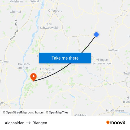 Aichhalden to Biengen map