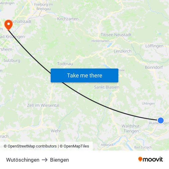 Wutöschingen to Biengen map