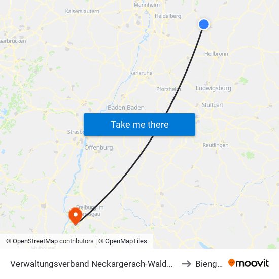 Verwaltungsverband Neckargerach-Waldbrunn to Biengen map