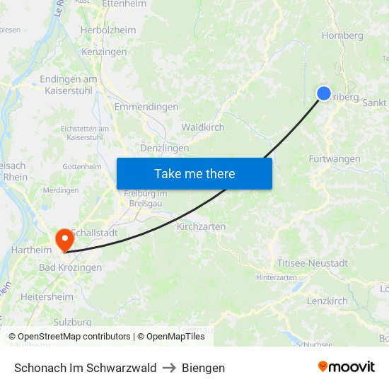 Schonach Im Schwarzwald to Biengen map