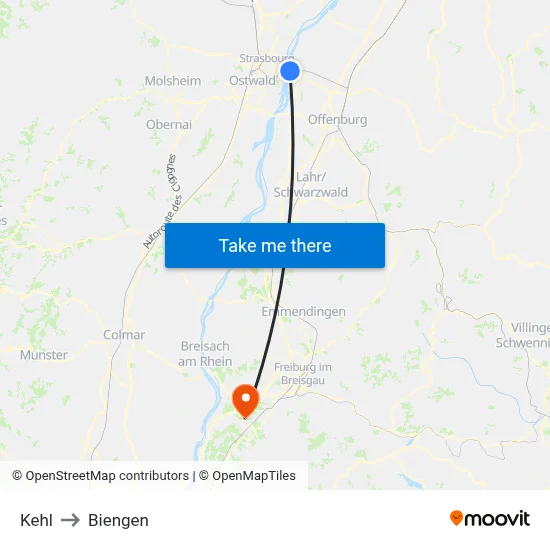 Kehl to Biengen map