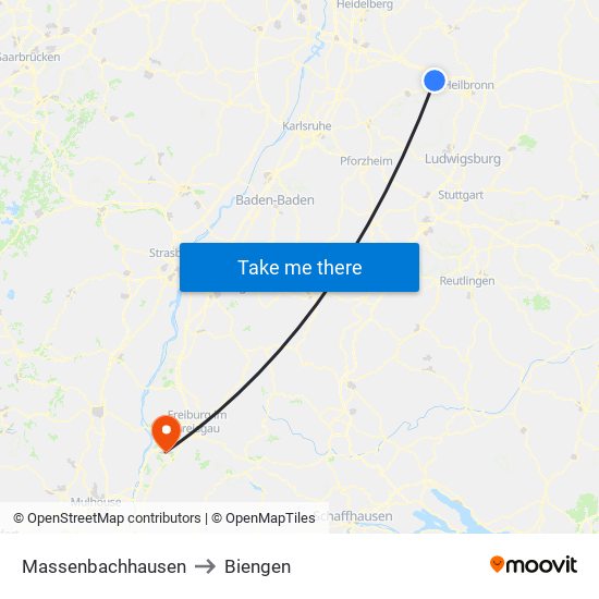 Massenbachhausen to Biengen map