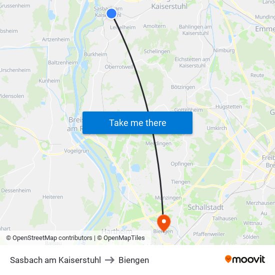 Sasbach am Kaiserstuhl to Biengen map