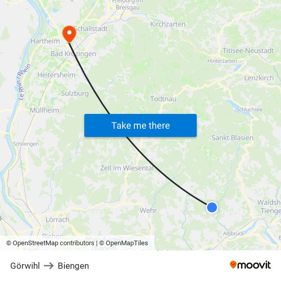 Görwihl to Biengen map