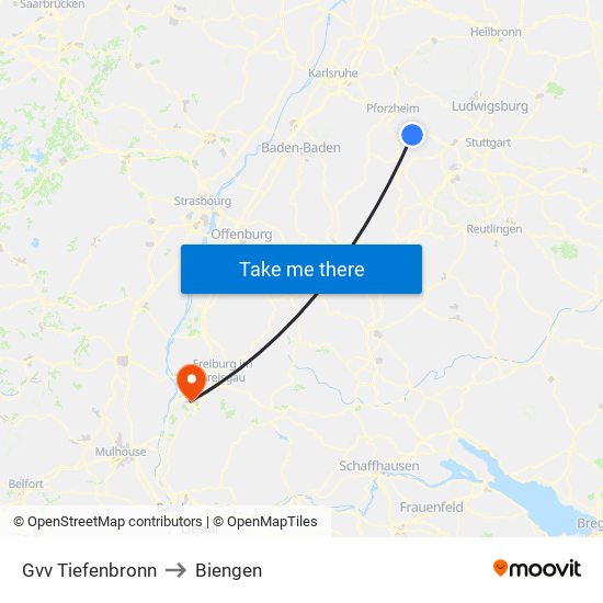 Gvv Tiefenbronn to Biengen map