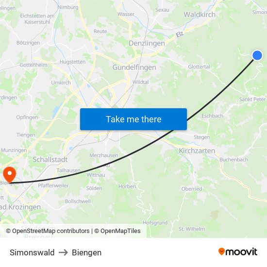 Simonswald to Biengen map