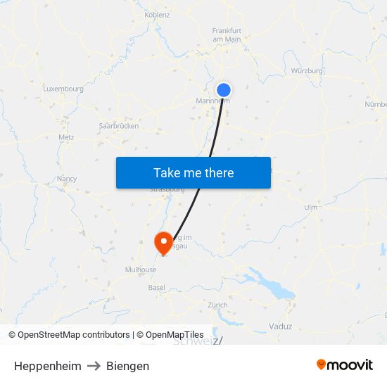 Heppenheim to Biengen map