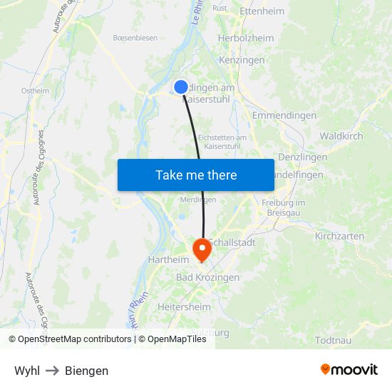 Wyhl to Biengen map