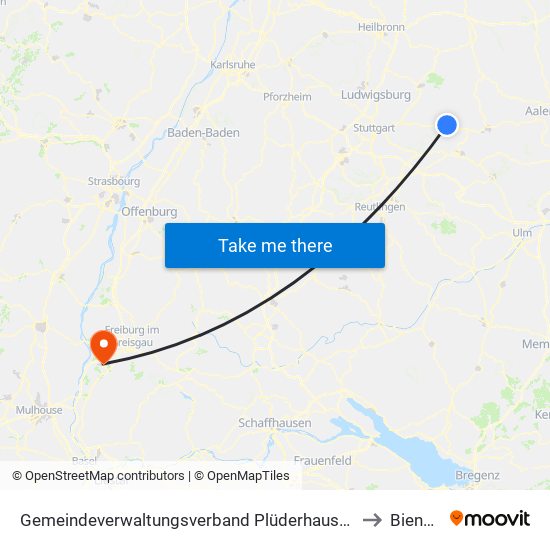 Gemeindeverwaltungsverband Plüderhausen-Urbach to Biengen map