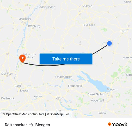 Rottenacker to Biengen map
