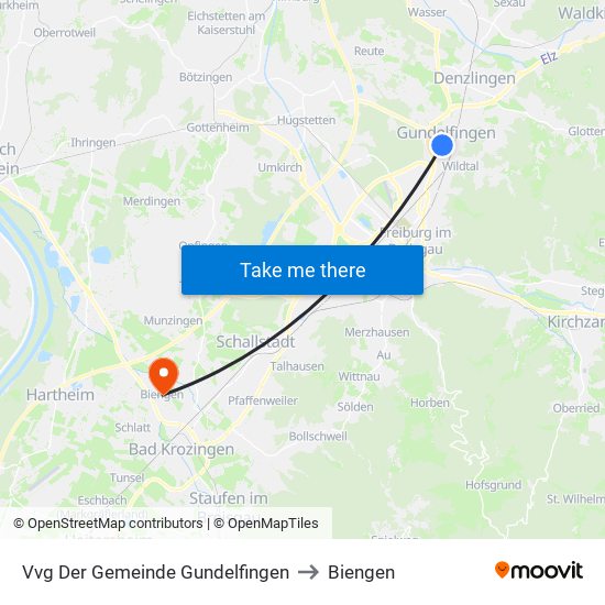 Vvg Der Gemeinde Gundelfingen to Biengen map