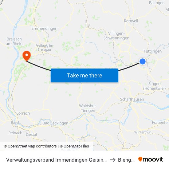 Verwaltungsverband Immendingen-Geisingen to Biengen map