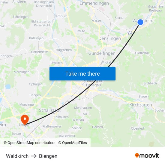 Waldkirch to Biengen map