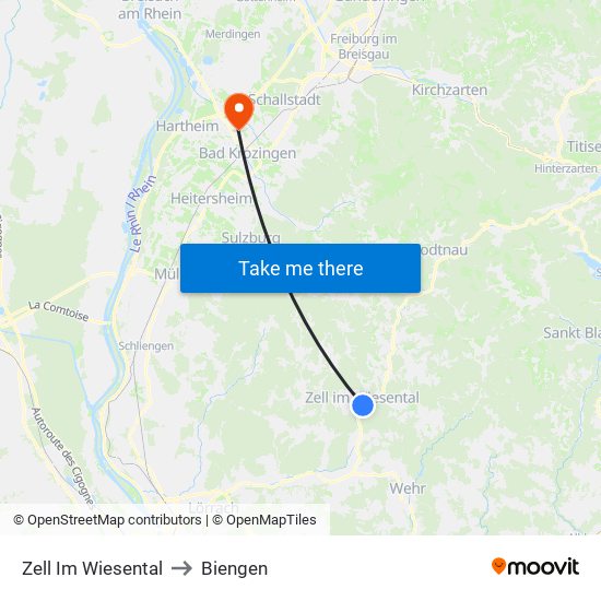 Zell Im Wiesental to Biengen map