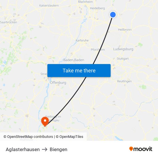 Aglasterhausen to Biengen map