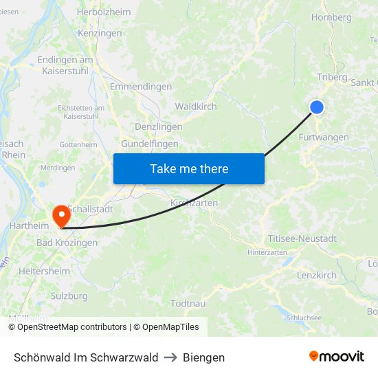 Schönwald Im Schwarzwald to Biengen map