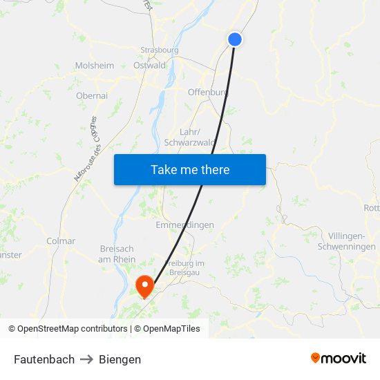 Fautenbach to Biengen map