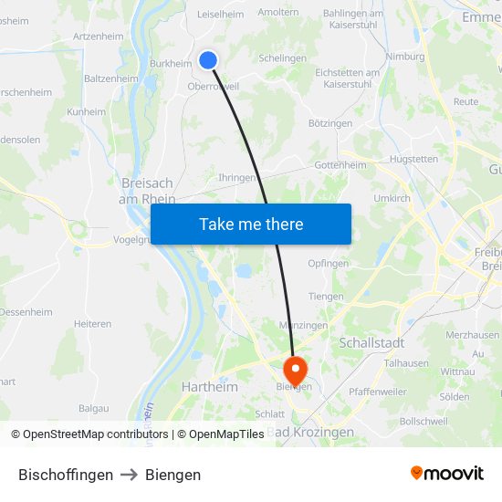 Bischoffingen to Biengen map