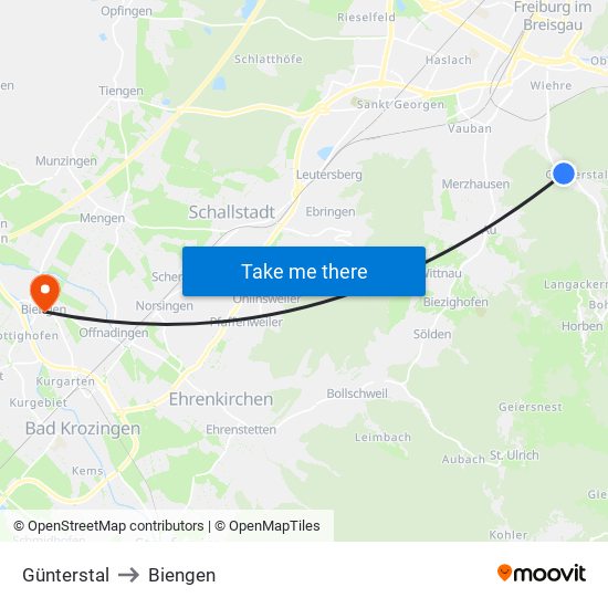 Günterstal to Biengen map