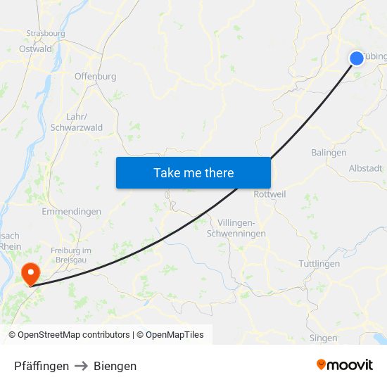 Pfäffingen to Biengen map