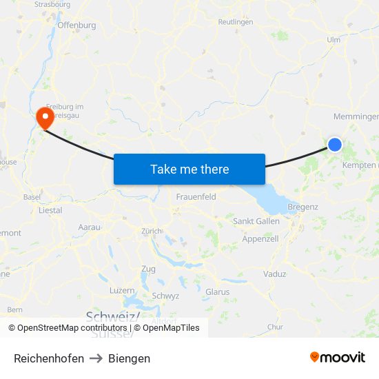 Reichenhofen to Biengen map