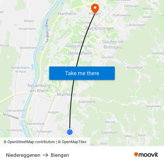 Niedereggenen to Biengen map
