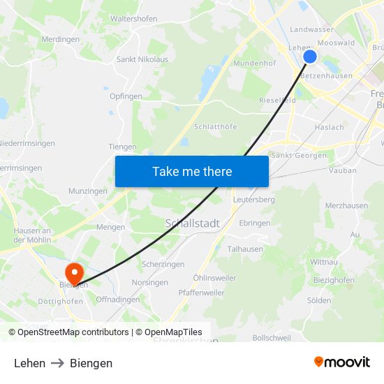 Lehen to Biengen map