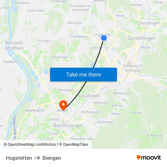 Hugstetten to Biengen map