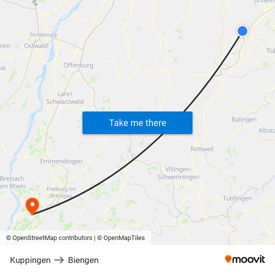 Kuppingen to Biengen map