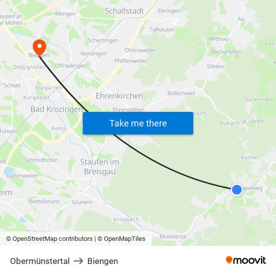 Obermünstertal to Biengen map