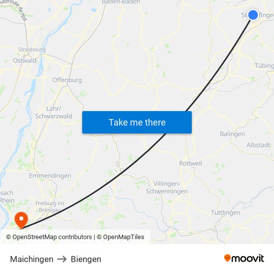 Maichingen to Biengen map