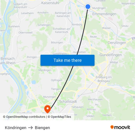Köndringen to Biengen map